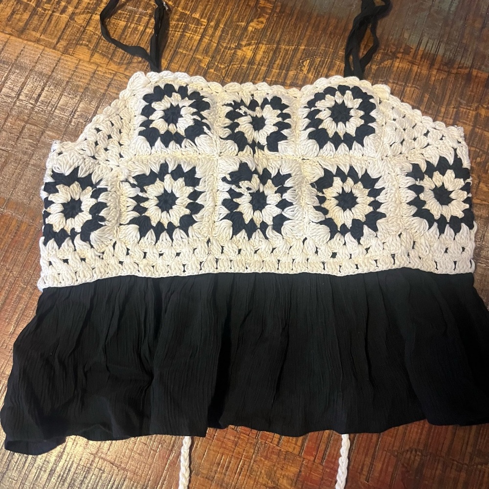 Rebellion Black and White Crochet Crop Top